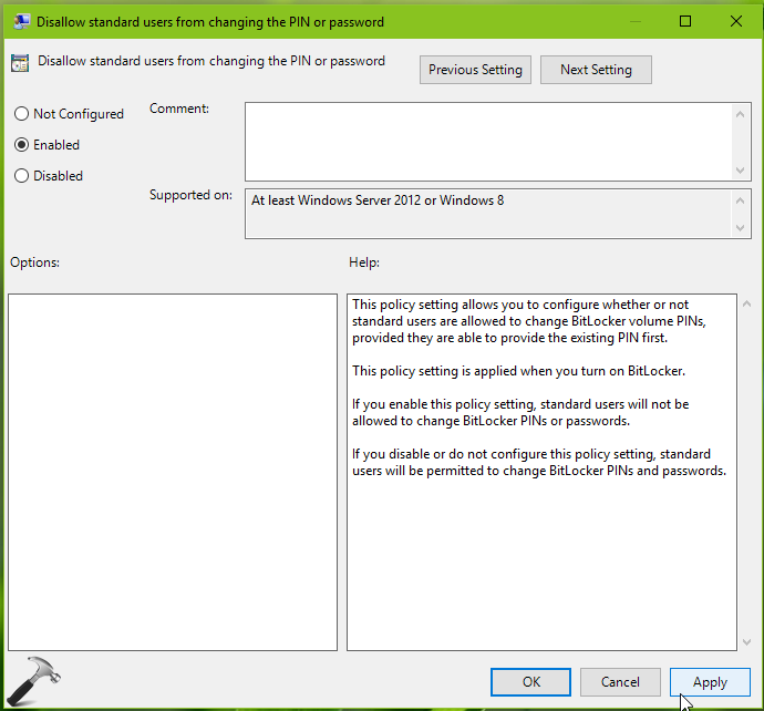 [How To] Prevent Users To Change BitLocker Password For OS Drive