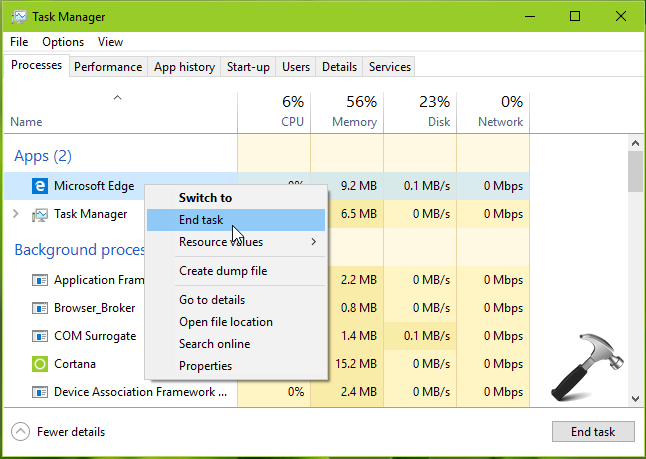 disable microsoft edge content process