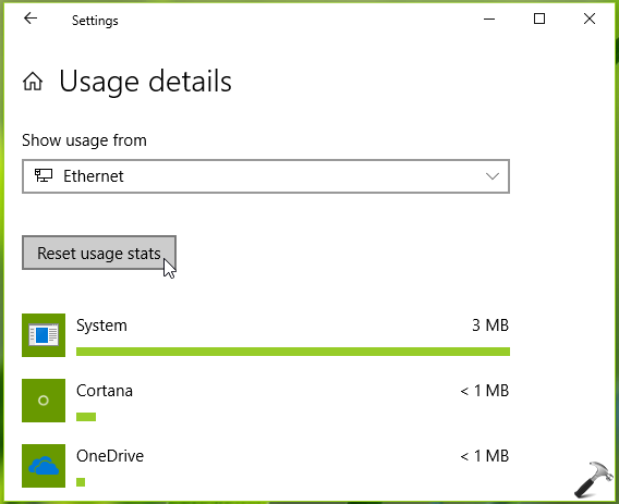 how to reset data usage on windows 10