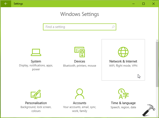 return to default settings windows 10