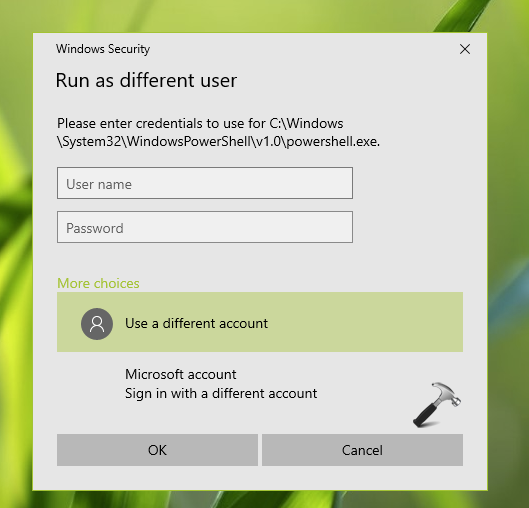 run as different user windows 10