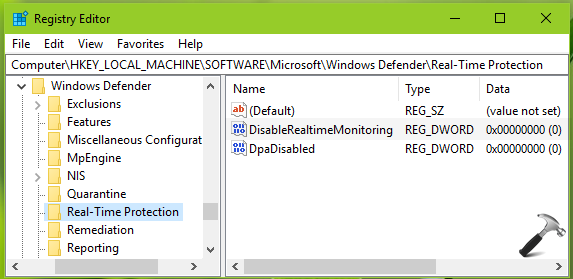 hklm software policies microsoft windows defender