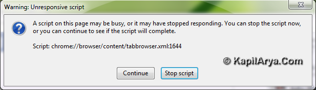 warning unresponsive script firefox fix