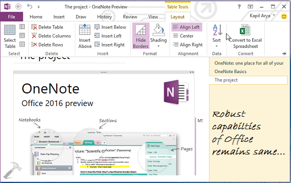 embed excel in onenote 2016 for mac