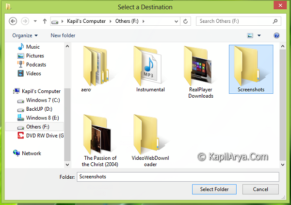 windows 8 screenshot folder