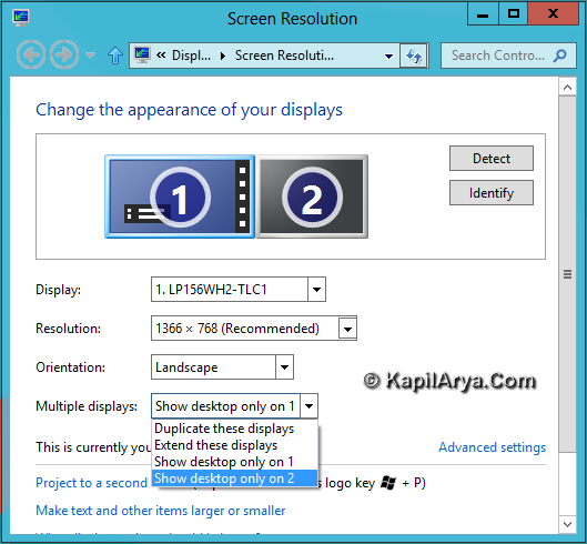 set screen to default duplicate windows 10