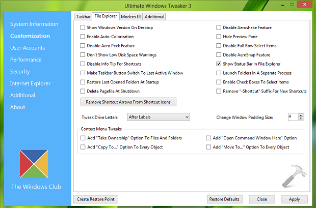 tweaks for ultimate windows tweaker