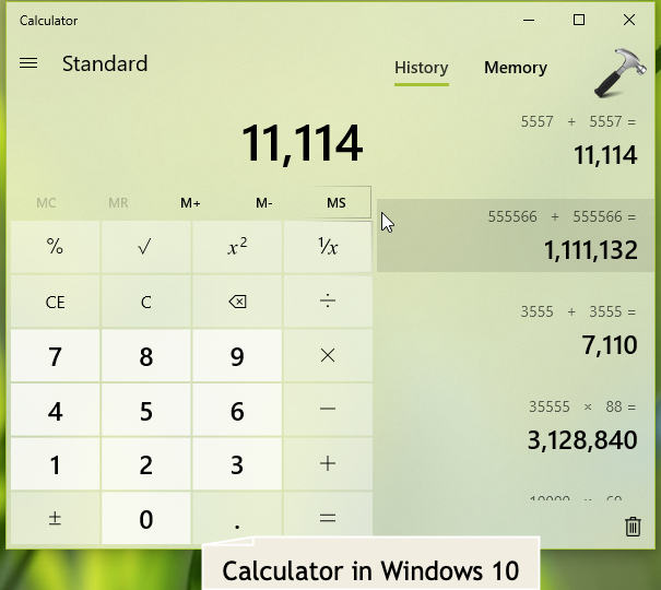 windows 10 standard calculator