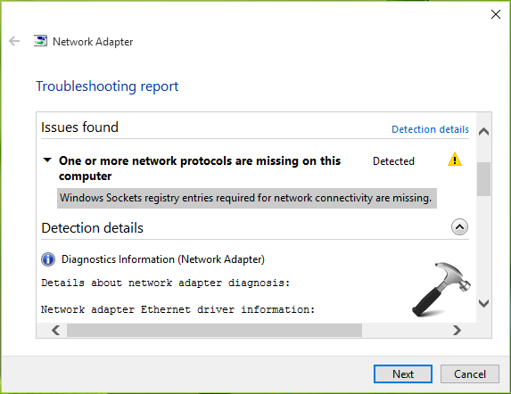 Windows Sockets Registry Entries Required For Network Connectivity Are Missing