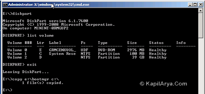 windows boot manager missing